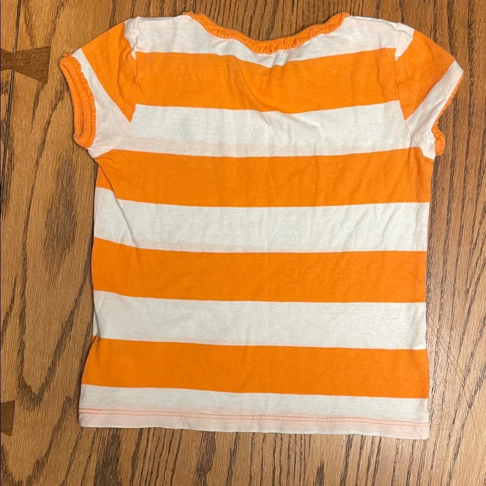 Polo by Ralph Lauren Kids Orange and White Striped Tee tiny ruffle sleeve 3T